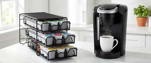 Vista 4 de Deco Brothers Cajón con soporte para K-Cup de 3 niveles para almacenamiento de 54 cápsulas de café, color negro