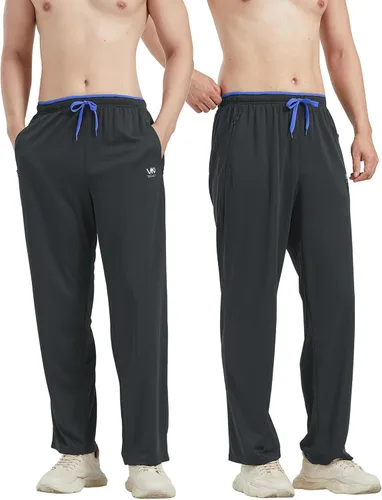Vista 3 de Pantalones deportivos para hombre con bolsillos con cremallera, parte inferior abierta, pantalones deportivos ligeros, para entrenamiento, correr