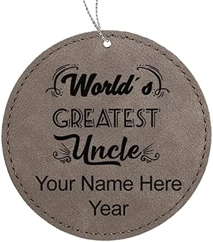 Vista 7 de LaserGram Personalized Christmas Ornament, World's Greatest Uncle, Faux Leather, Custom Laser Engraved Gift Idea (Round Shape, Black with Gold)