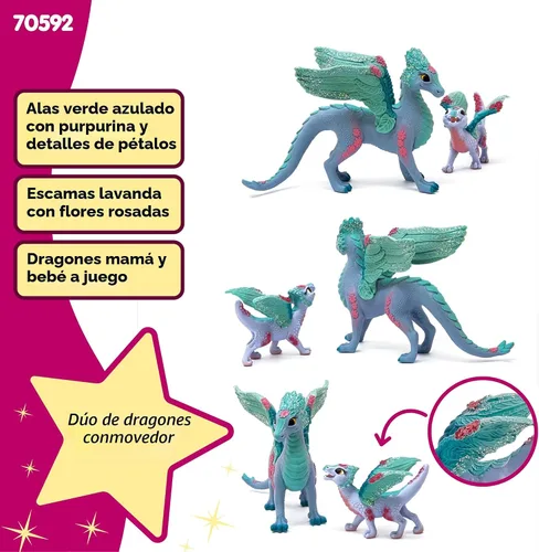 Vista 3 de Schleich Bayala - Set de juguete de 2 piezas de dragón de flores y bebé - Lindas figuras de dragón para niñas y niños - Figuras de animales de hadas