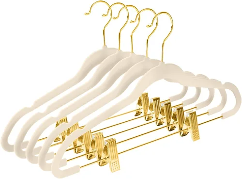Vista 17 de MIZGI - Perchas premium de terciopelo negro para pantalones con clips ajustables (paquete de 20) Perchas delgadas para faldas - Perchas Negro/Negro