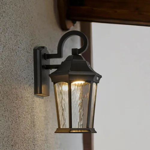 Vista 4 de Maxxima Luz LED de pared con sensor de movimiento para exteriores, 3 modos de iluminación, sensor de atardecer a amanecer, negro con vidrio de agua