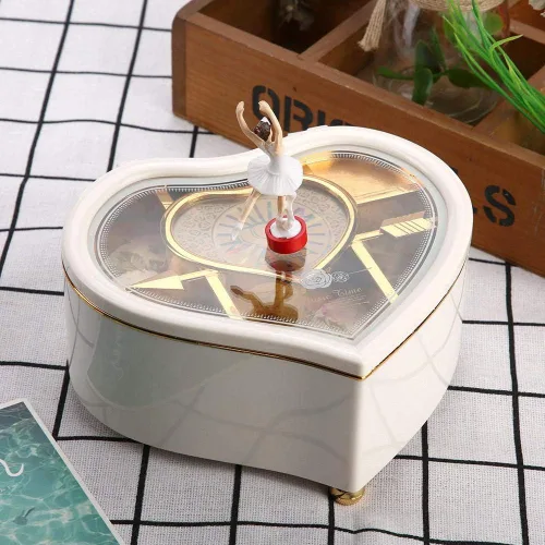 Vista 2 de Caja de música de bailarina, caja de música de bailarina giratoria mecánica, caja de música en forma de corazón para niñas, niños, regalo