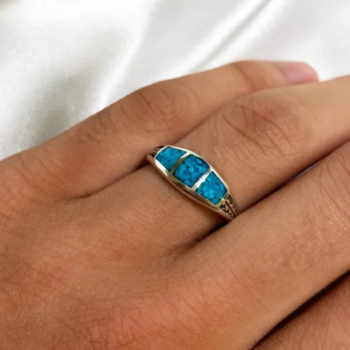 Vista 6 de Southwestern Style Turquoise Gemstone 925 Sterling Silver Ring for Women