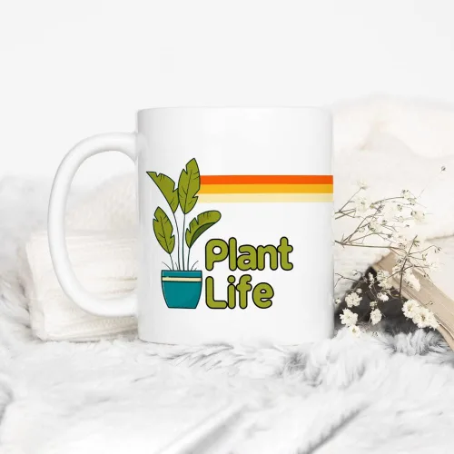 Vista 3 de Plant Life Coffee Mug, Houseplant Lover Tea Cup, Gardner Landscape Green Thumb Nature Gift (11oz)