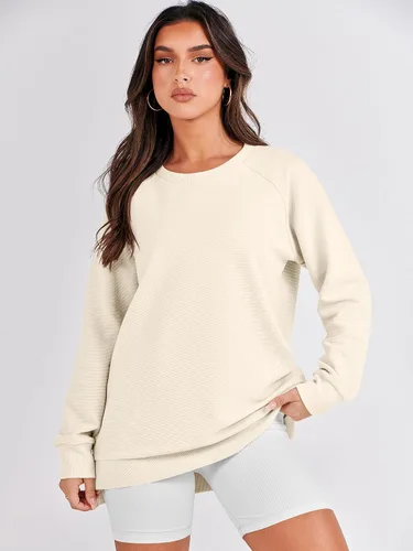 Vista 3 de ANRABESS - Sudadera de gran tamaño para mujer, cuello redondo, manga larga, tipo túnica, con cremallera lateral, sudadera con capucha, suéter