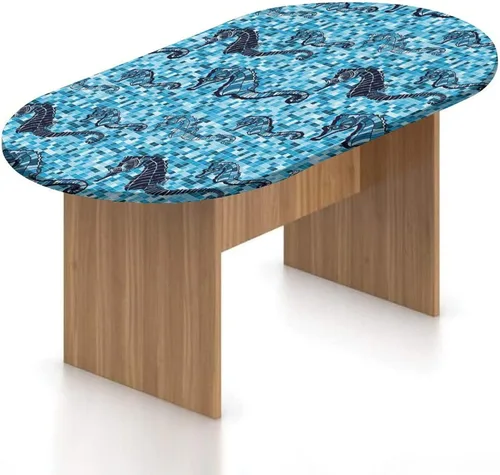Vista 8 de Mantel ovalado ajustable para patio, decoración de animales, de poliéster, con bordes elásticos, estampado de koala y panda sentados en árboles