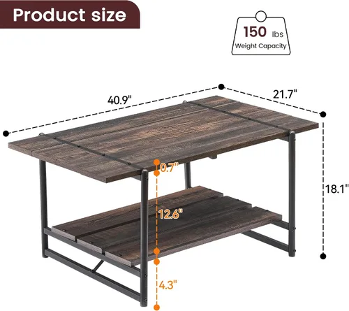 Vista 2 de Mesa auxiliar para sala de estar, mesas de sala de estar de 2 niveles, mesa de centro moderna para sala de estar, mesa de centro de madera
