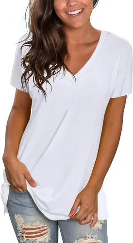 Vista 37 de Sipaya - Camiseta de mujer con cuello en V, básica, de ajuste suelto, manga corta, estilo casual