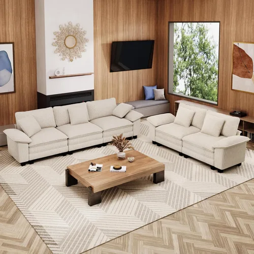 Vista 17 de Sofá Seccional Modular Individual de 53.5", Sillón de Pana Suave y Afelpada con Asiento Profundo Cómodo y Brazos Removibles para Sala de Estar