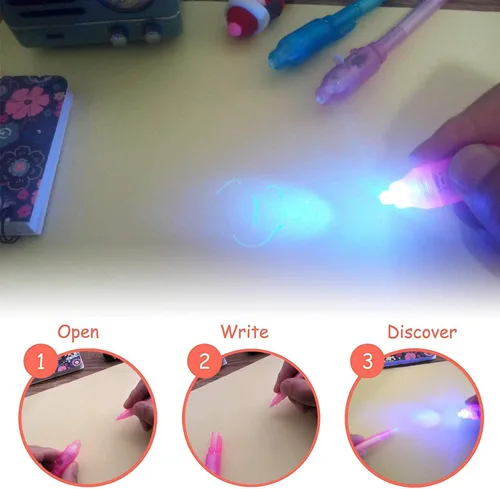 Vista 3 de 30 bolígrafos de tinta invisible con luz UV, bolígrafos espía con mensaje secreto, marcadores de tinta invisible mágica, recuerdos de fiesta