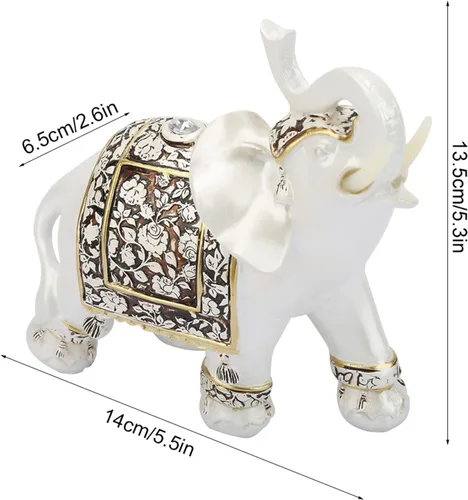 Vista 5 de GOTOTOP Estatua de elefante blanco, figura de elefante de resina, figura de riqueza, adorno hecho a mano, decoración decorativa para el hogar, sala