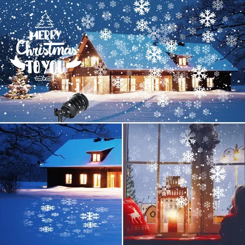Vista 6 de Luces de proyección de copo de nieve de Navidad - Luces LED de espectáculo de nevada para exteriores, impermeables, decoración de paisaje para Negro