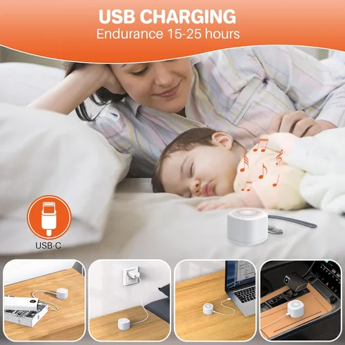 Vista 6 de FUNYKICH Máquina de sonido de ruido blanco de viaje con luz colorida, mini máquina de sonido portátil para bebés, adultos y niños con 10 sonidos