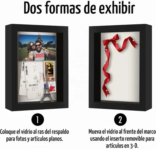 Vista 4 de Americanflat Marco de caja de sombra de 5 x 7 con vidrio inastillable, colección Silhouette - Caja de sombra pequeña para exhibición de mesa y pared