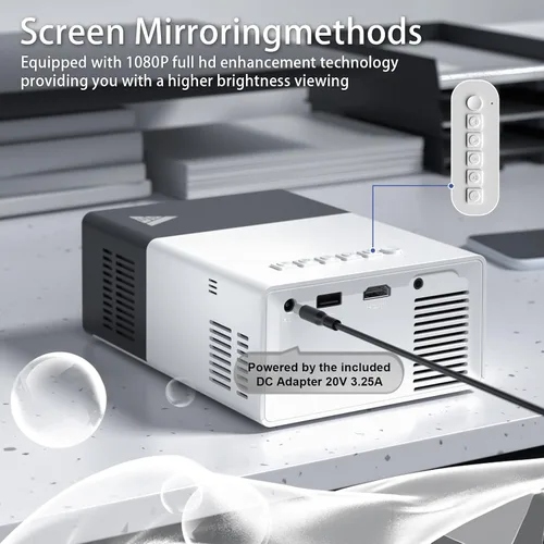 Vista 2 de Mini proyector con proyectores portátiles Wifi compatible con 1080P 200 pulgadas Mini proyector de película HD, proyectores para exteriores Blanco +