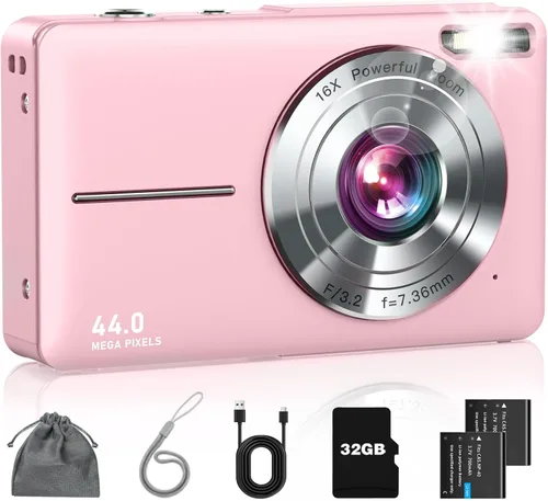 Vista 10 de Cámara digital, FHD 1080P - Cámara de apuntar y disparar con zoom de 16X, tarjeta de 32 GB, pequeña cámara de video compacta regalo para niños