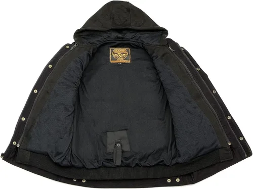Vista 7 de Milwaukee Leather MDM3020 Chaleco de mezclilla negro 5 en 1 estilo club con capucha extraíble