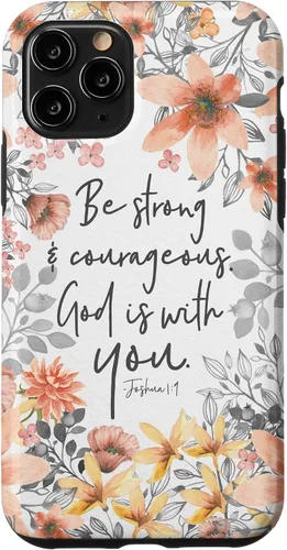 Vista 29 de Funda para iPhone 17 con cita cristiana de Joshua 1:9 con diseño de acuarela bonita floral