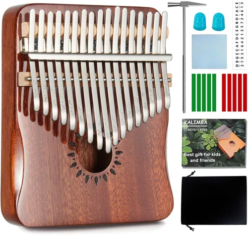 Vista 8 de AARVI Kalimba - Piano de pulgar de 17 teclas, piano portátil de dedo Mbira, regalos para niños y adultos principiantes (azul)
