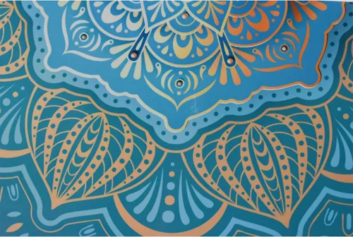 Vista 5 de Pinenjoy Calcomanía de pared de mandala grande, flor de loto azul, removible, indio Namaste, mural de pared de 18.5 x 18.5 pulgadas para yoga
