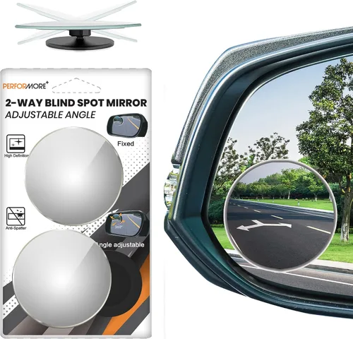 Vista 7 de Performore Paquete de 2 espejos de coche de punto ciego, ajustables de vidrio HD, convexo, visión trasera, gran angular, con parte trasera Ajustable