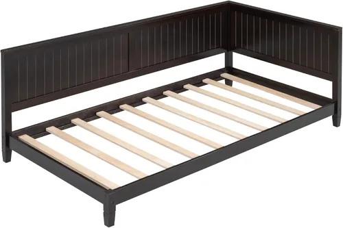 Vista 4 de Sofá cama de madera de diseño clásico, sofá cama, cama de plataforma, tamaño individual con salud y comodidad para dormitorio, estudio, sala