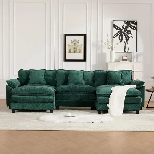 Vista 23 de Sofá seccional modular, sofá seccional en forma de L de 76.7 pulgadas con otomana móvil, cómodo loveseat de chenilla nube con reposabrazos