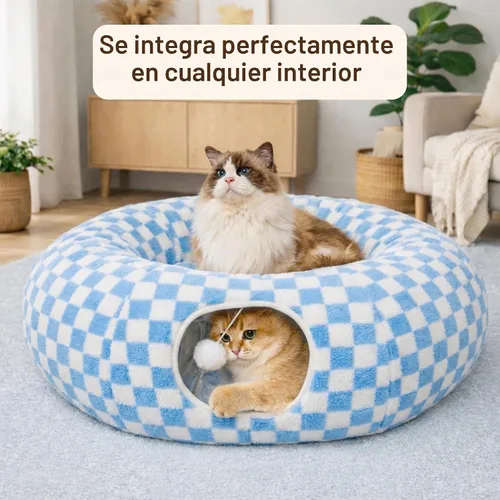 Vista 4 de Meowfia Túnel interior para gatos con cama de rosquilla, gran espacio de juego flexible para múltiples mascotas, forma de círculo o serpiente, salón