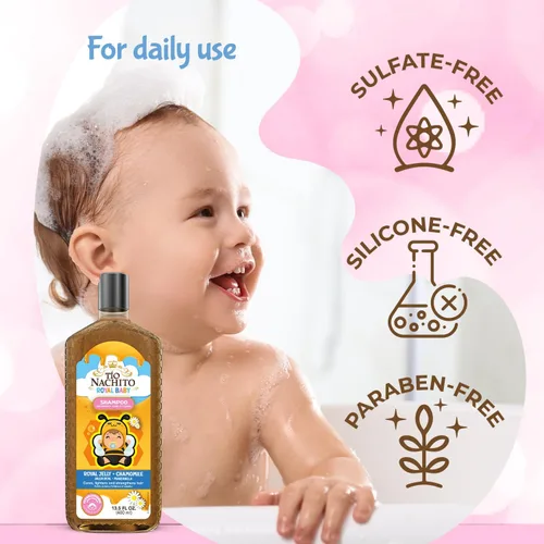 Vista 6 de Tio Nacho Royal Baby Champú para cabello y cuerpo con jalea real y manzanilla, 13.5 onzas líquidas, hipoalergénico, suave, sin desgarros, todo en uno