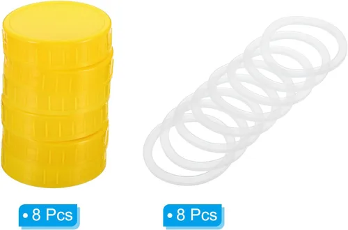Vista 3 de PATIKIL Tapas de plástico de boca regular para tarros de 2.77 pulgadas, 1 juego/8 tapas para tarros de conservas con anillo de sellado de silicona
