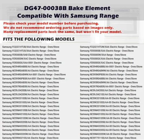 Vista 5 de DG47-00038B Elemento de horneado, compatible con gama/estufa/horno Samsung, Reemplaza la pieza PD00025540, DG47-00038A, 3015238, AP5623199