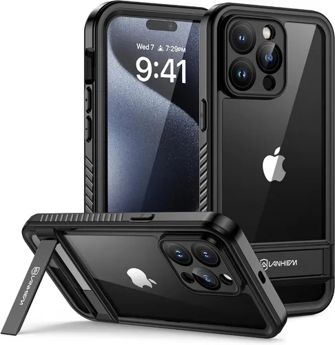 Vista 12 de Lanhiem Funda para iPhone 14 con soporte, IP68 impermeable a prueba de polvo con protector de pantalla integrado, cuerpo completo, a prueba