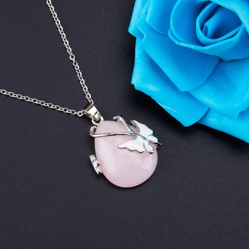 Vista 2 de Bivei Collar con colgante de cristal curativo de amatista y ópalita de cuarzo rosa con envoltura de alambre vintage