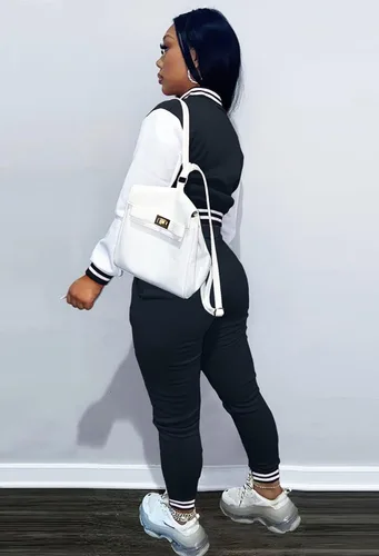 Vista 3 de AIIYYQB Conjunto deportivo de dos piezas para mujer con botones y chaqueta universitaria recortada