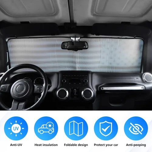 Vista 3 de Jimen Compatible con Jeep Wrangler TJ JK JKU 1997-2018, bandera de Estados Unidos de América, parasol para ventana de automóvil