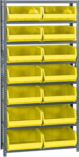 Vista 375 de Quantum QSBU-245BK Heavy Duty Shelving Unit with (7) Shelves and (24) QUS245 Black Bins for Garage Warehouse Storage Distribution 400 lb Load