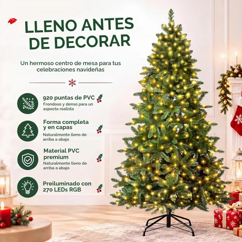 Vista 2 de Avatar Controls 6FT Smart Pre-Lit Christmas Tree, 270 RGB LEDs Árbol de Navidad artificial, 920 puntas de PVC, más de 100 escenas, colores de Verde