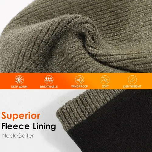 Vista 3 de Conjunto de gorro y bufanda para hombre, gorro de esquí cálido para invierno, gorro de esquí, gorro de calavera, calentador de cuello, polaina
