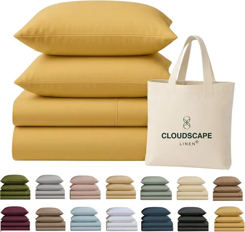 Vista 26 de Cloud Scape Linen - Juego de sábanas de 100% algodón egipcio, tamaño individual, juego de ropa de cama de lujo de 3 piezas, 400 hilos, calidad