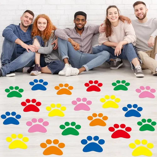 Vista 11 de ReliThick 30 Piezas Calcomanías de Suelo con Huellas de Patas 7.5" Huellas de Patas Grandes Adhesivo de Pared Autoadhesivo Calcomanía de Suelo
