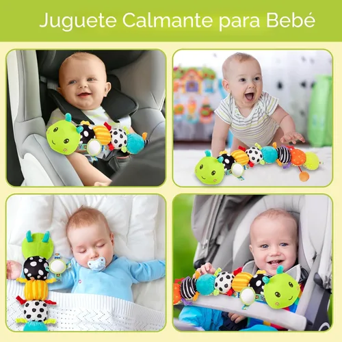 Vista 5 de Juguetes Sensoriales para Bebés de 0-6 6-12 Meses, Oruga de Peluche Musical con Sonido Arrugado y Sonajero, Juguetes para Tiempo Boca Abajo
