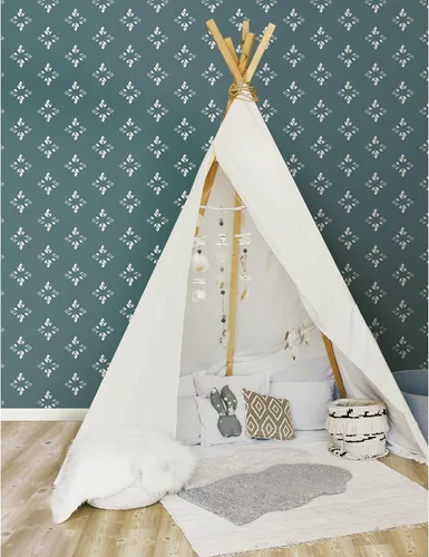 Vista 3 de RoomMates RMK12145WP Rose Lindo - Papel pintado de pétalos prensados color verde azulado oscuro, color azul mezclilla