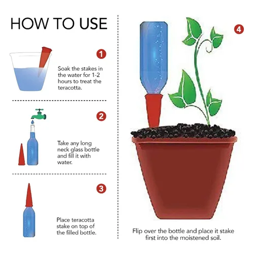 Vista 5 de Modern Innovations estacas para regar plantas, conjunto de 4 para regar plantas con este gran sistema de riego, perfecto para el hogar como un