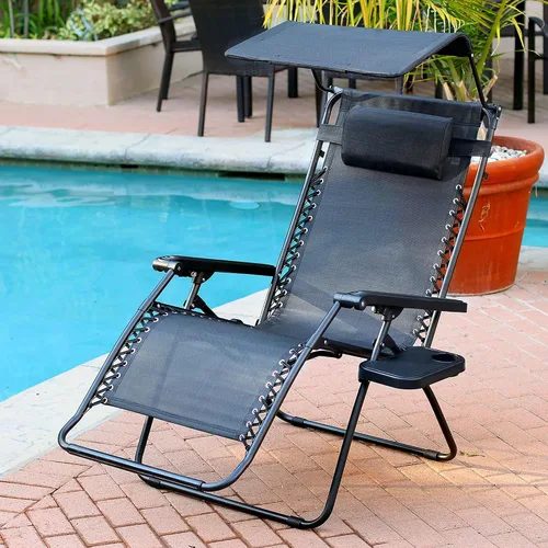 Vista 2 de Jeco Silla de gravedad cero de gran tamaño con sombrilla y bandeja de bebidas - Negro