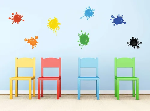 Vista 3 de Calcomanía de pared con salpicaduras de pintura, juego de 7 pegatinas de pared de tela extraíbles