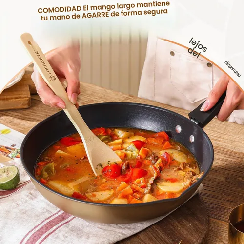Vista 8 de Cucharas de madera para cocinar, juego de utensilios de cocina, 6 cucharas de madera de bambú y espátula utensilios de cocina