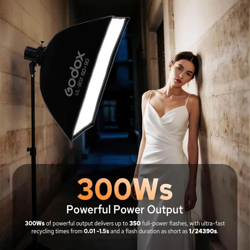 Vista 4 de Godox AD300 Pro II AD300Pro II - Estroboscópico flash para exteriores, 300 Ws 2.4G TTL 1/8000 HSS, 0.01-1.5s Reciclaje, 350 destellos de potencia