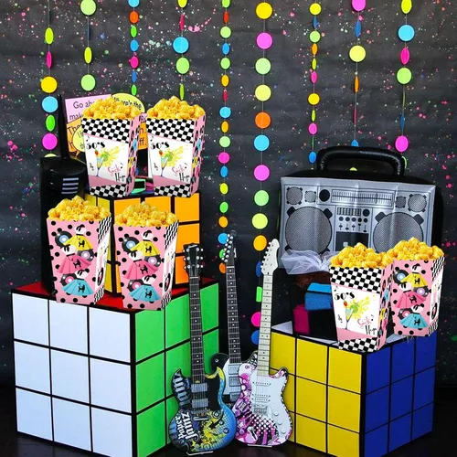 Vista 3 de JeVenis Cajas de palomitas de maíz para fiesta de calcetines de los años 50, decoraciones de fiesta temática de los años 50, decoraciones
