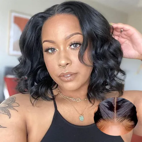 Vista 13 de Peluca de Cabello Humano con Corte Pixie Bob Sin Pegamento Pre Desplumada Pre Cortada Húmeda y Ondulada Pelucas de Encaje Frontal para Mujeres
